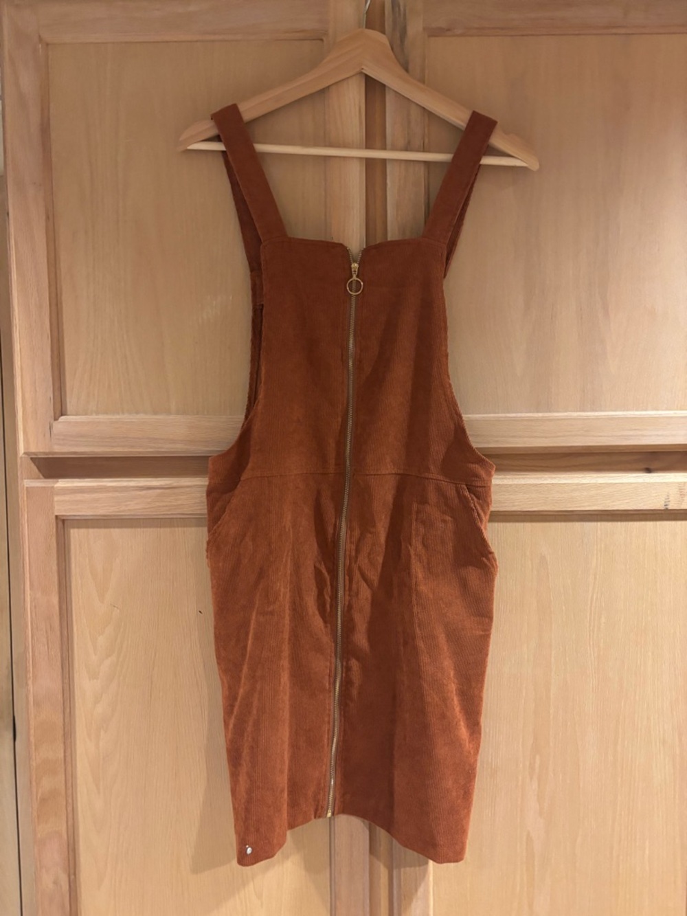 Suede Zip-Front Mini Pinafore Dress in Rust - Picture 8 of 8